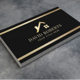Moderne Gold House Logo Real Estate Realtor Black Visitekaartje