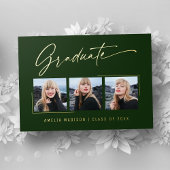 Moderne Gold Ink Script Emerald Afstudeerder-fotok Folie Uitnodiging