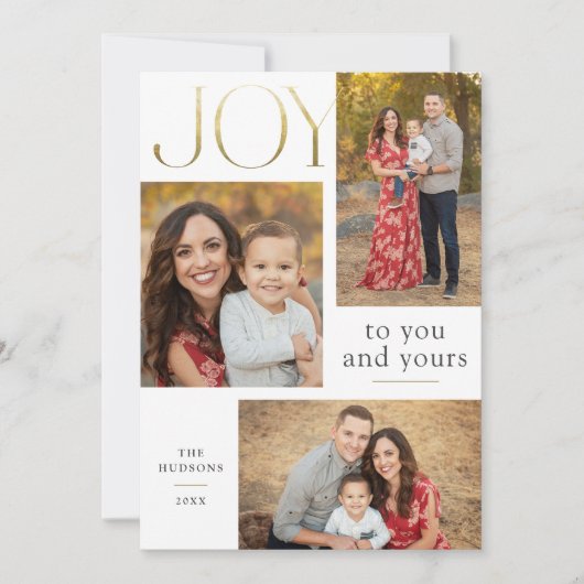 Moderne Gold Joy Calligrafie Multi-Photo Flat Feestdagenkaart (Voorkant)