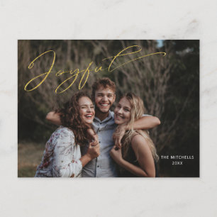 Moderne Gold Joyful Calligraphy Script Photo Briefkaart