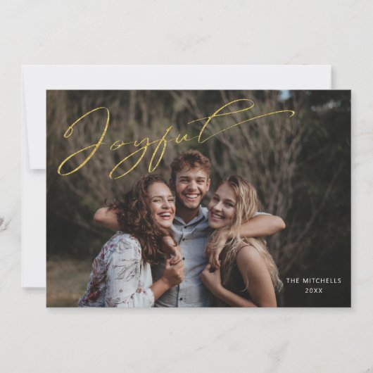 Moderne Gold Joyful Calligraphy Script Photo Feestdagenkaart (Voorkant)