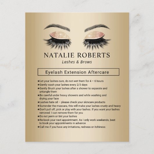 Moderne Gold Lash-uitbreidingen nazorginstructies Flyer (Voorkant)