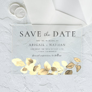 Moderne Gold Leaf Wedding Save The Date Acryl Uitnodigingen