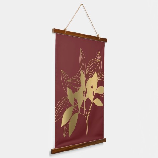 Moderne Gold Leaves op rood Hangend Wandkleed (Gebogen)