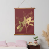 Moderne Gold Leaves op rood Hangend Wandkleed (Slaapkamer)