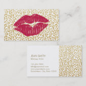 Moderne Gold Leopard print Red Kiss Makeup artiest Visitekaartje (Voorkant / Achterkant)