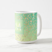 Moderne Gold Leopard Print Yellow Mint Gradiënt Koffiemok (Voorkant rechts)