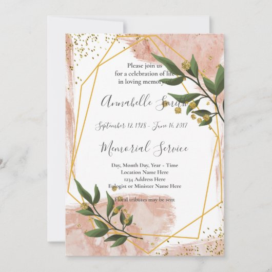 Moderne Gold Lijst Ivory Green FloralLoving Memory Kaart (Voorkant)