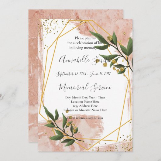 Moderne Gold Lijst Ivory Green FloralLoving Memory Kaart (Voorkant / Achterkant)