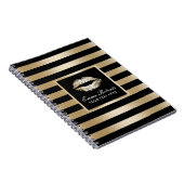 Moderne Gold Lips Luxury Black & Gold Stripes Notitieboek (Rechterzijde)