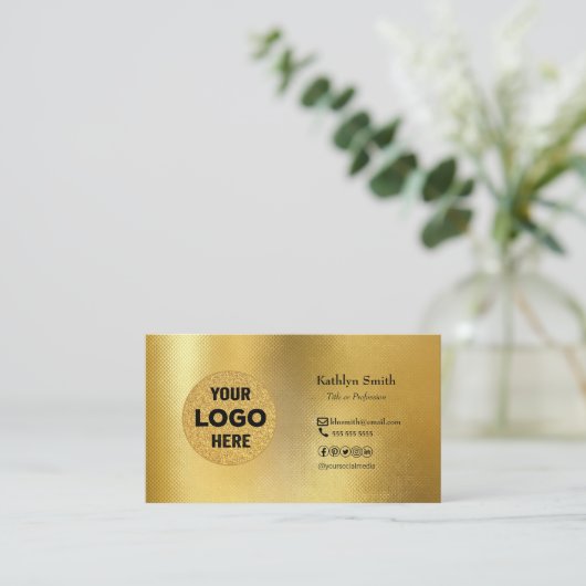 Moderne Gold LOGO Foto QR Code Professional Visitekaartje (Staand voorkant)