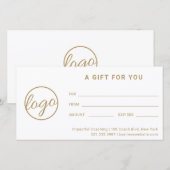 Moderne Gold Logo Simple Business Cadeaubon (Voorkant / Achterkant)