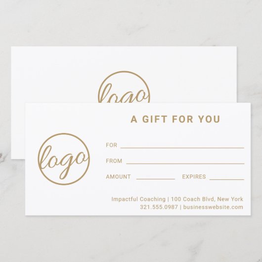 Moderne Gold Logo Simple Business Cadeaubon (Voorkant / Achterkant)