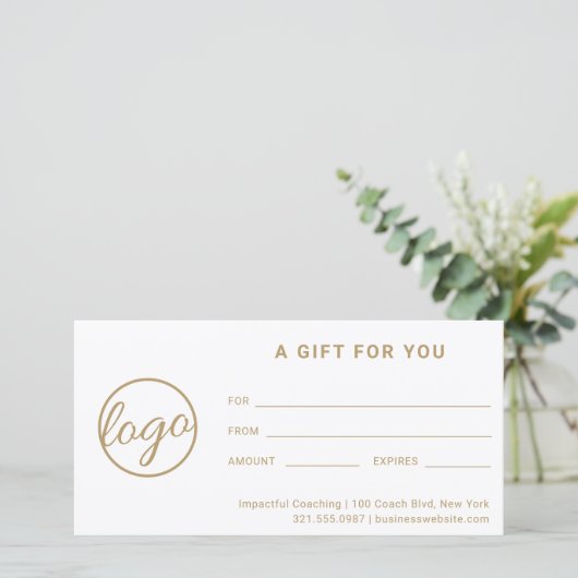 Moderne Gold Logo Simple Business Cadeaubon (Staand voorkant)