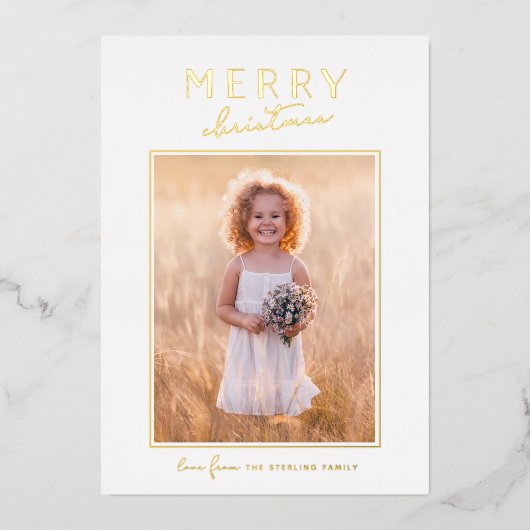 Moderne Gold Merry-kerstfeestdag fotokaart Folie Feestdagenkaart (Voorkant)