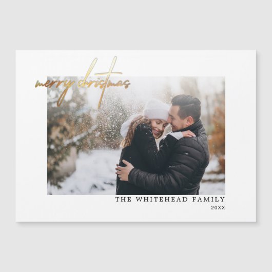 Moderne Gold Merry White-kerstkaart (Voorkant)