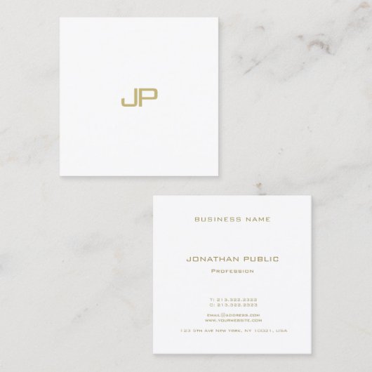 Moderne Gold Monogram Elegant Sjabloon Professiona Vierkante Visitekaartje (Voorkant / Achterkant)