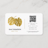 Moderne Gold Monstera Tropische QR-code Sociale me Visitekaartje (Voorkant)