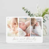 Moderne Gold Multi Photo Collage - Aangepast Baby  Bedankkaart (Staand voorkant)