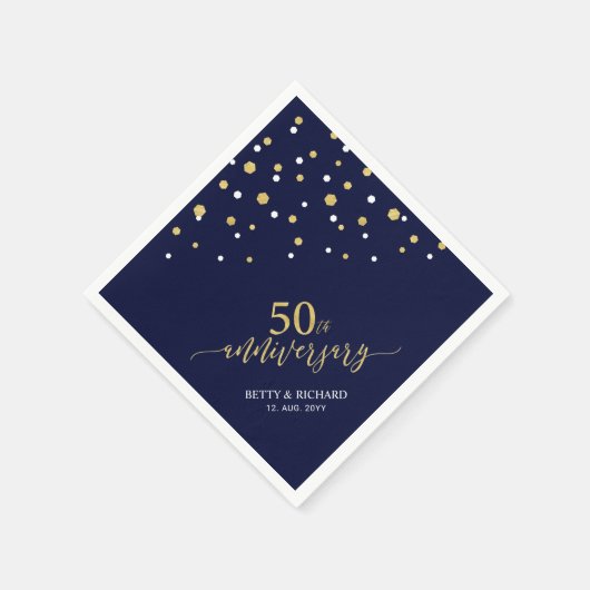 Moderne Gold & Navy Blue 50th Jubileum Party Servet (Hoek)