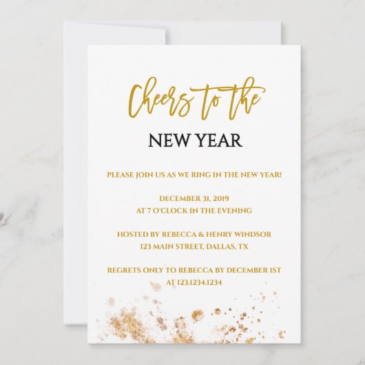 Moderne Gold New Years Eve Party Invitations Kaart (Voorkant)