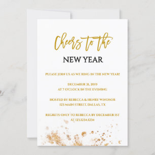 Moderne Gold New Years Eve Party Invitations Kaart