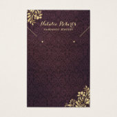 Moderne Gold Ornament Paarse Damask-draagbeeldsche Visitekaartje (Voorkant)