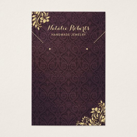 Moderne Gold Ornament Paarse Damask-draagbeeldsche Visitekaartje (Voorkant)