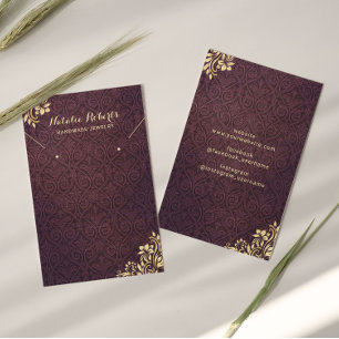Moderne Gold Ornament Paarse Damask-draagbeeldsche Visitekaartje