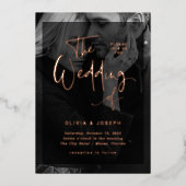 Moderne Gold-overlay Roos | Fotobruiloft Folie Uitnodiging (Voorkant)