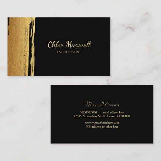 Moderne Gold Paint Stroke Minimalist Visitekaartje (Voorkant / Achterkant)