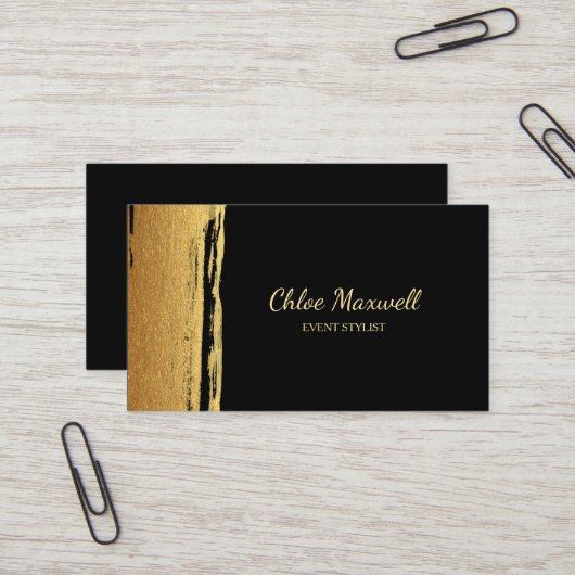 Moderne Gold Paint Stroke Minimalist Visitekaartje (Voorkant / Achterkant in situ)