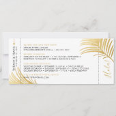 Moderne Gold Palm Leaf Boarding Pass Bewaar de dat Aankondiging (Achterkant)