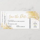 Moderne Gold Palm Leaf Boarding Pass Bewaar de dat Aankondiging (Voorkant / Achterkant)