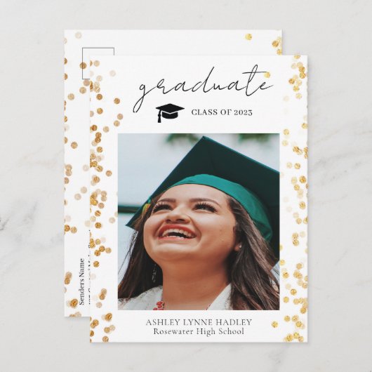 Moderne Gold Photo Afstuderen Aankondigingskaart (Voorkant / Achterkant)
