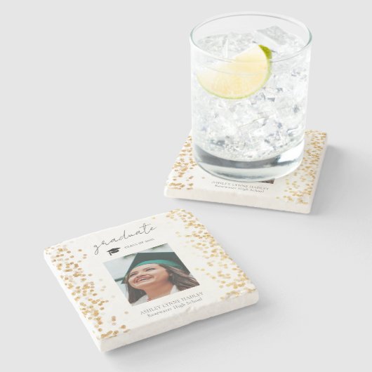 Moderne Gold Photo Afstuderen Stenen Onderzetter (Zijkant)