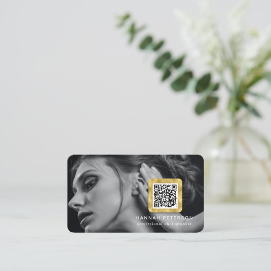 Moderne Gold Photo networking scannable QR-code Visitekaartje (Staand voorkant)