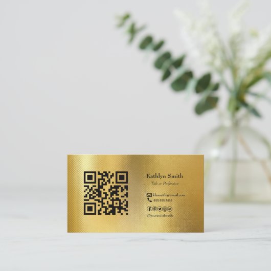 Moderne Gold Photo QR Code Professional Visitekaartje (Staand voorkant)