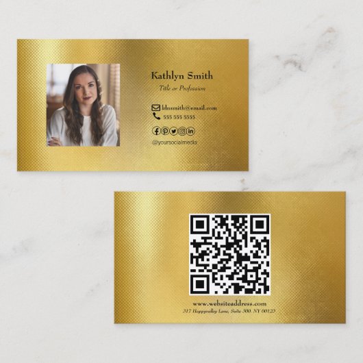 Moderne Gold Photo QR Code Professional Visitekaartje (Voorkant / Achterkant)
