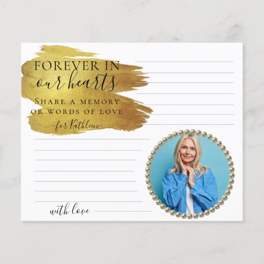 Moderne Gold Photo Share a Memory Funeral Kaart (Voorkant)