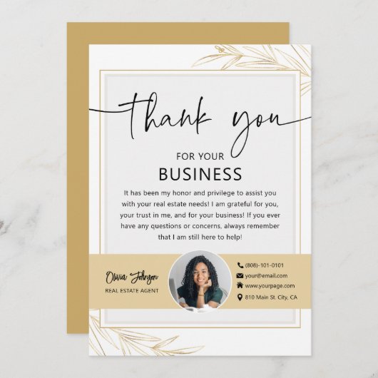 Moderne Gold Real Estate Agent Foto Dank u Kaart (Voorkant / Achterkant)