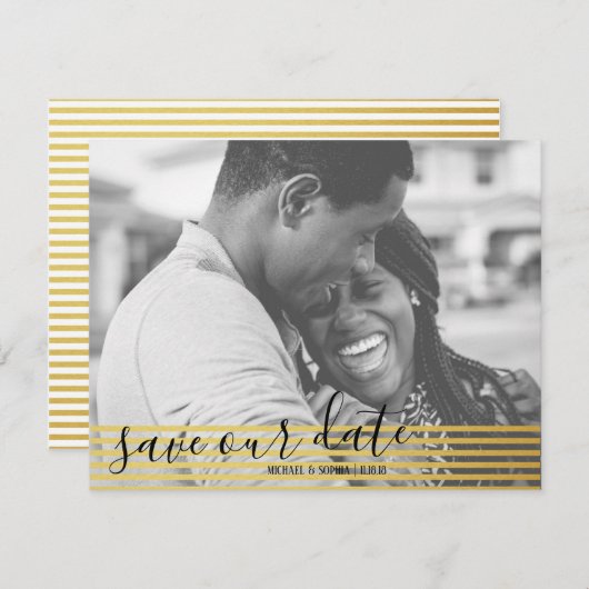Moderne Gold Save Our Date Script Photo Card Save The Date (Voorkant / Achterkant)