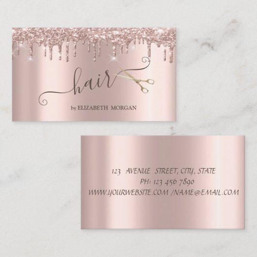 Moderne Gold Scissors Roos Gold Glitter Drivers Visitekaartje (Voorkant / Achterkant)