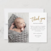 Moderne Gold Script 2 Foto Baby Bedankkaart (Voorkant)