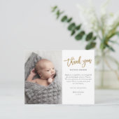 Moderne Gold Script 2 Foto Baby Bedankkaart (Staand voorkant)