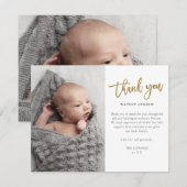 Moderne Gold Script 2 Foto Baby Bedankkaart (Voorkant / Achterkant)