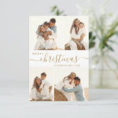 Moderne Gold Script 4-fotokerstfeestkaart Kaart (Staand voorkant)