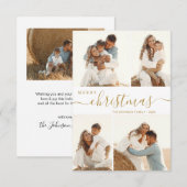 Moderne Gold Script 4-fotokerstfeestkaart Kaart (Voorkant / Achterkant)