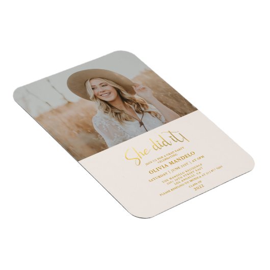 Moderne Gold Script Afstudeerder Party Photo Invit Magneet (Rechterzijde)