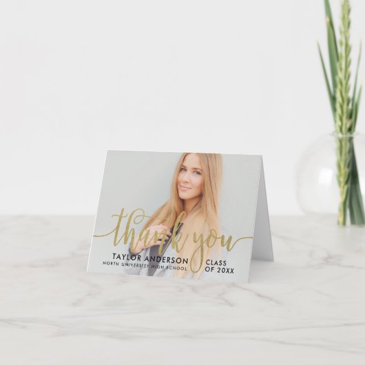 Moderne Gold Script Afstuderen Foto bedankt voor j (Voorkant)